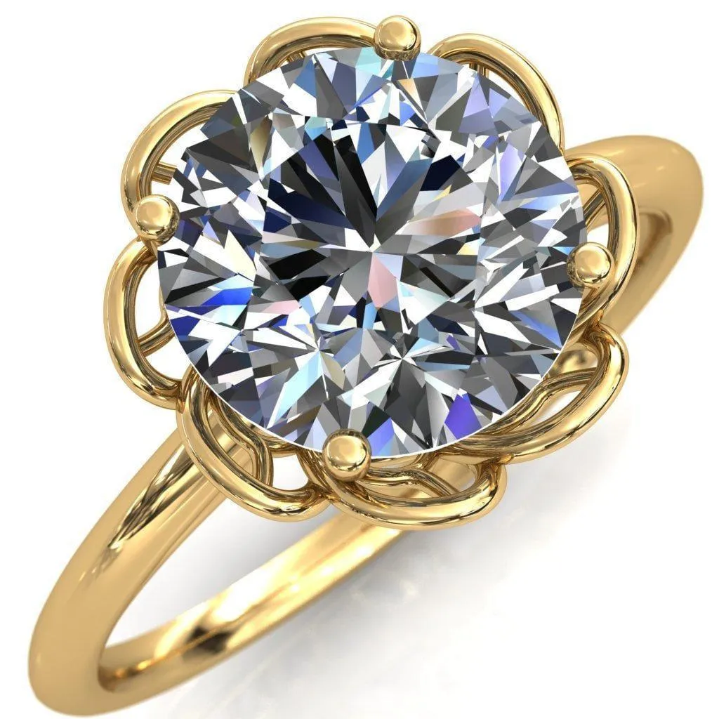 Heirloom Flower Round Center Stone Engagement Ring