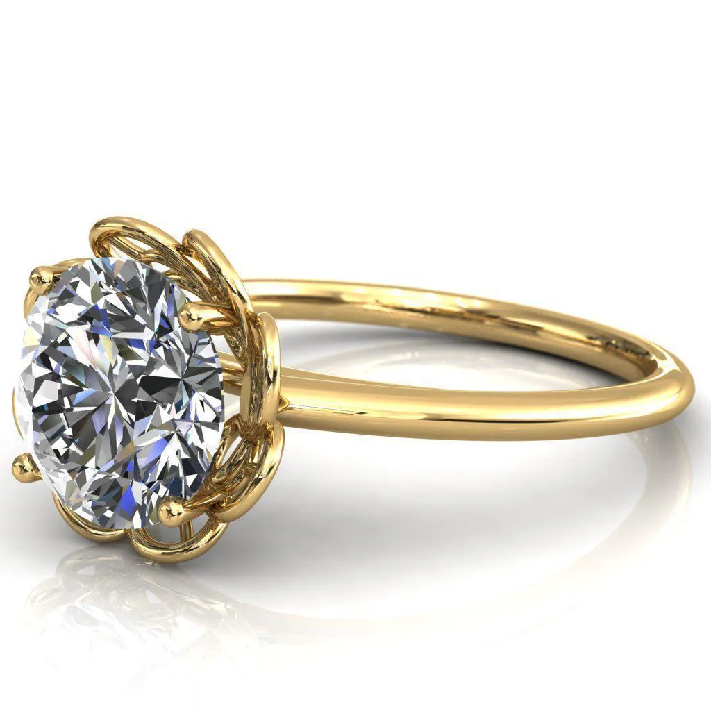 Heirloom Flower Round Center Stone Engagement Ring