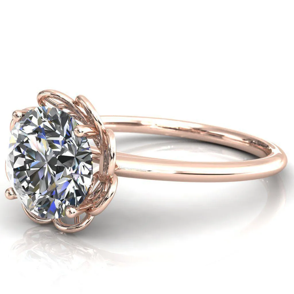 Heirloom Flower Round Center Stone Engagement Ring