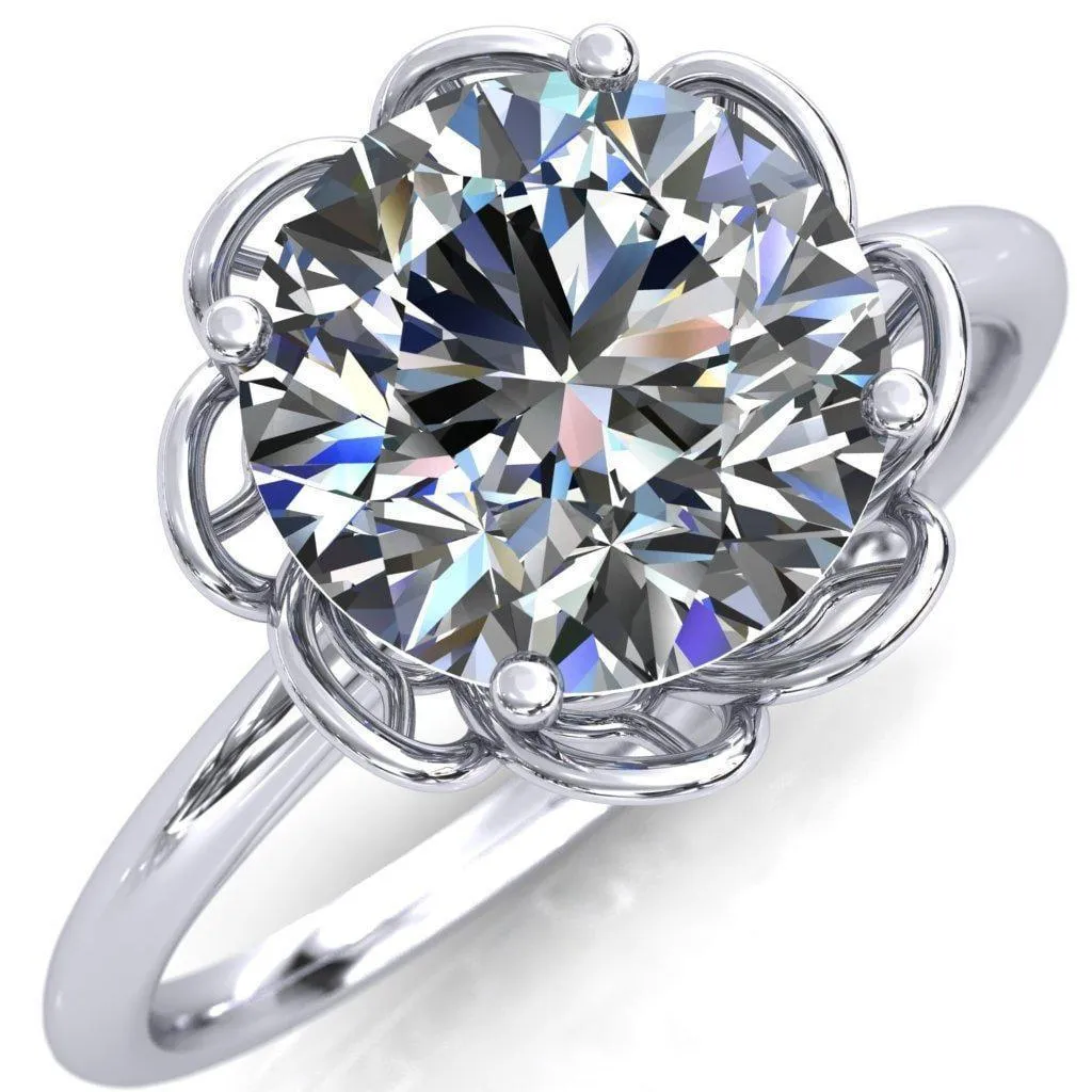 Heirloom Flower Round Center Stone Engagement Ring