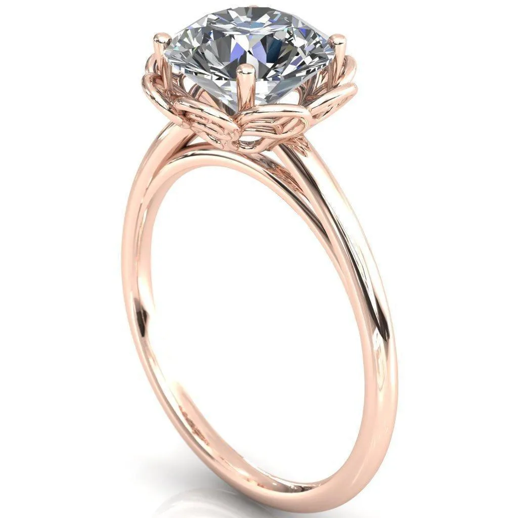 Heirloom Flower Round Center Stone Engagement Ring