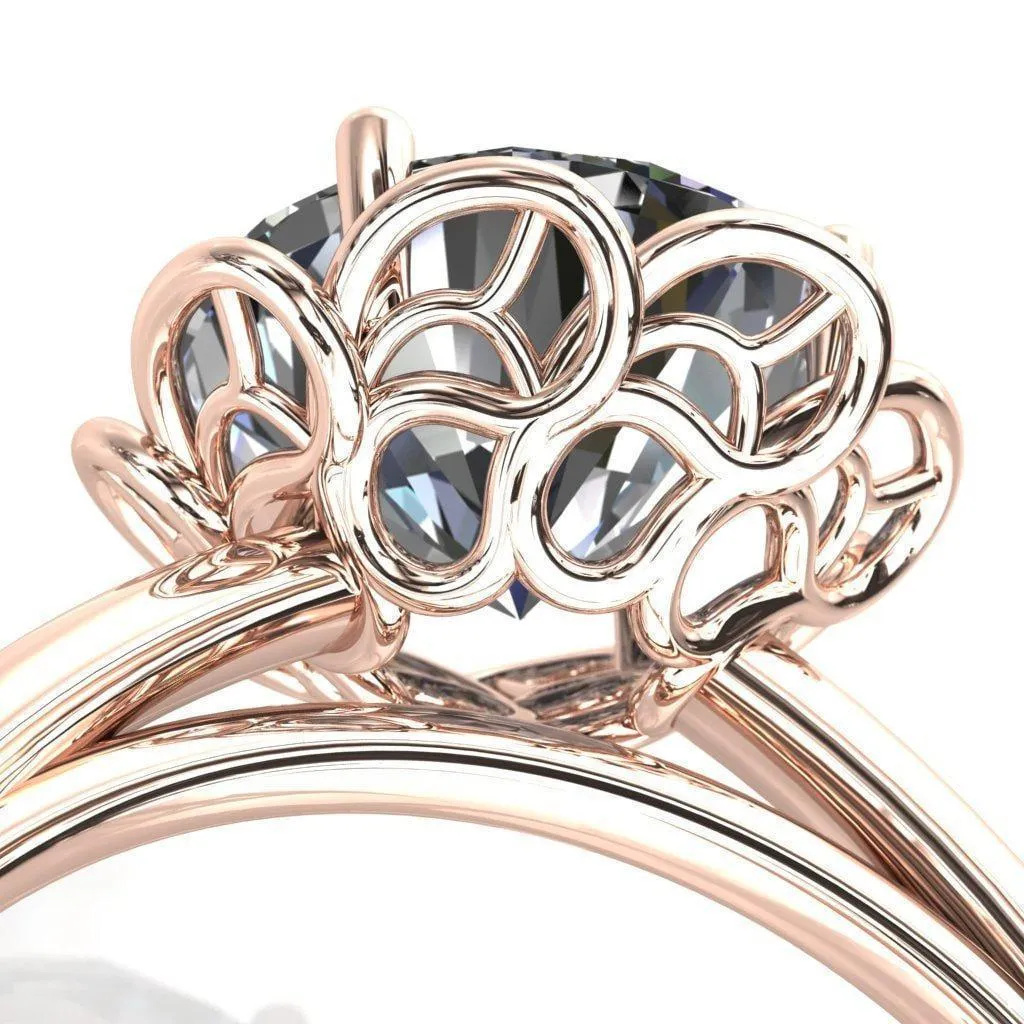 Heirloom Flower Round Center Stone Engagement Ring