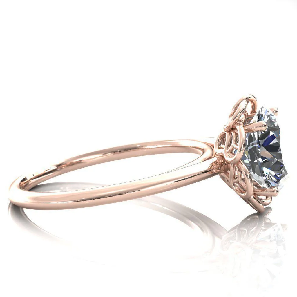 Heirloom Flower Round Center Stone Engagement Ring