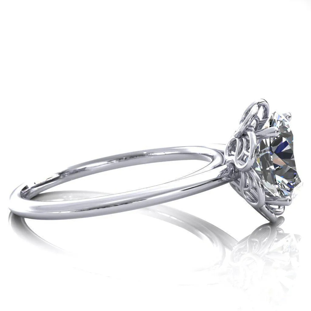 Heirloom Flower Round Center Stone Engagement Ring
