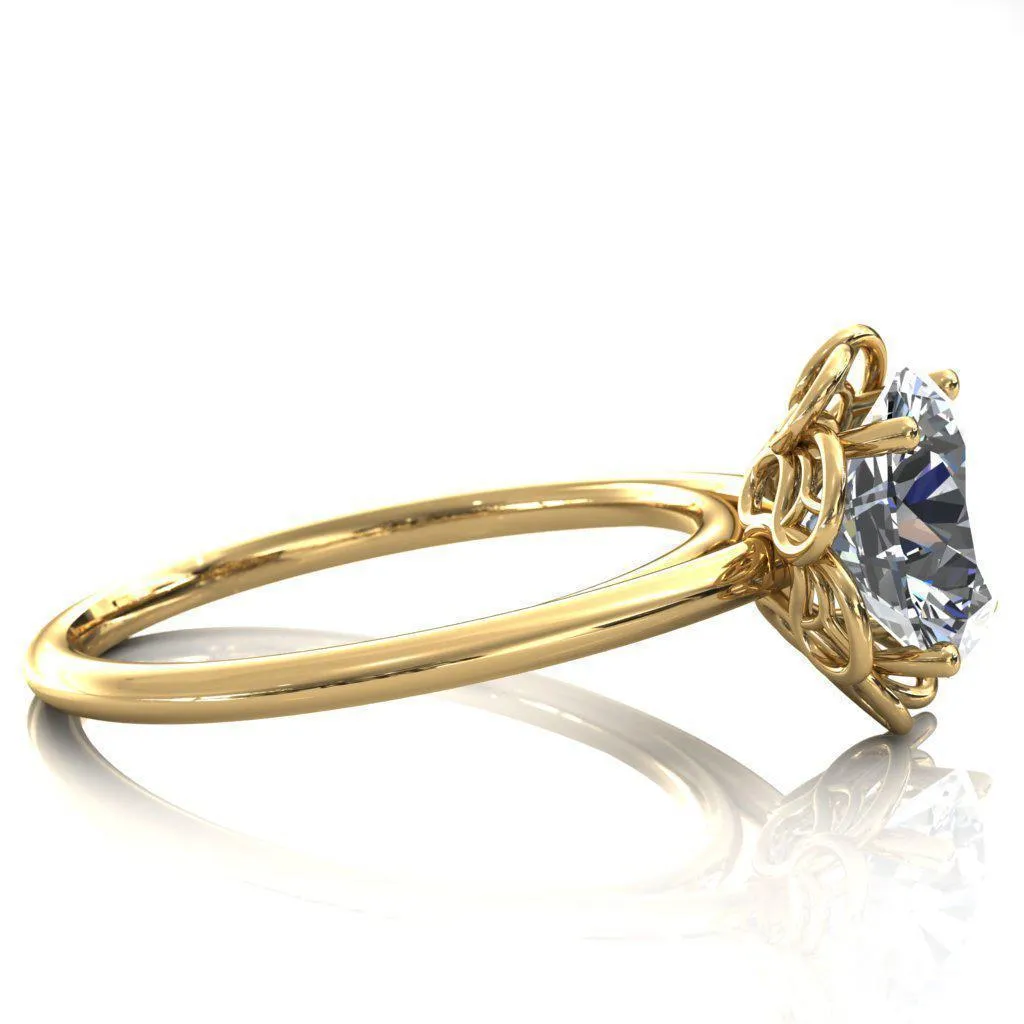 Heirloom Flower Round Center Stone Engagement Ring