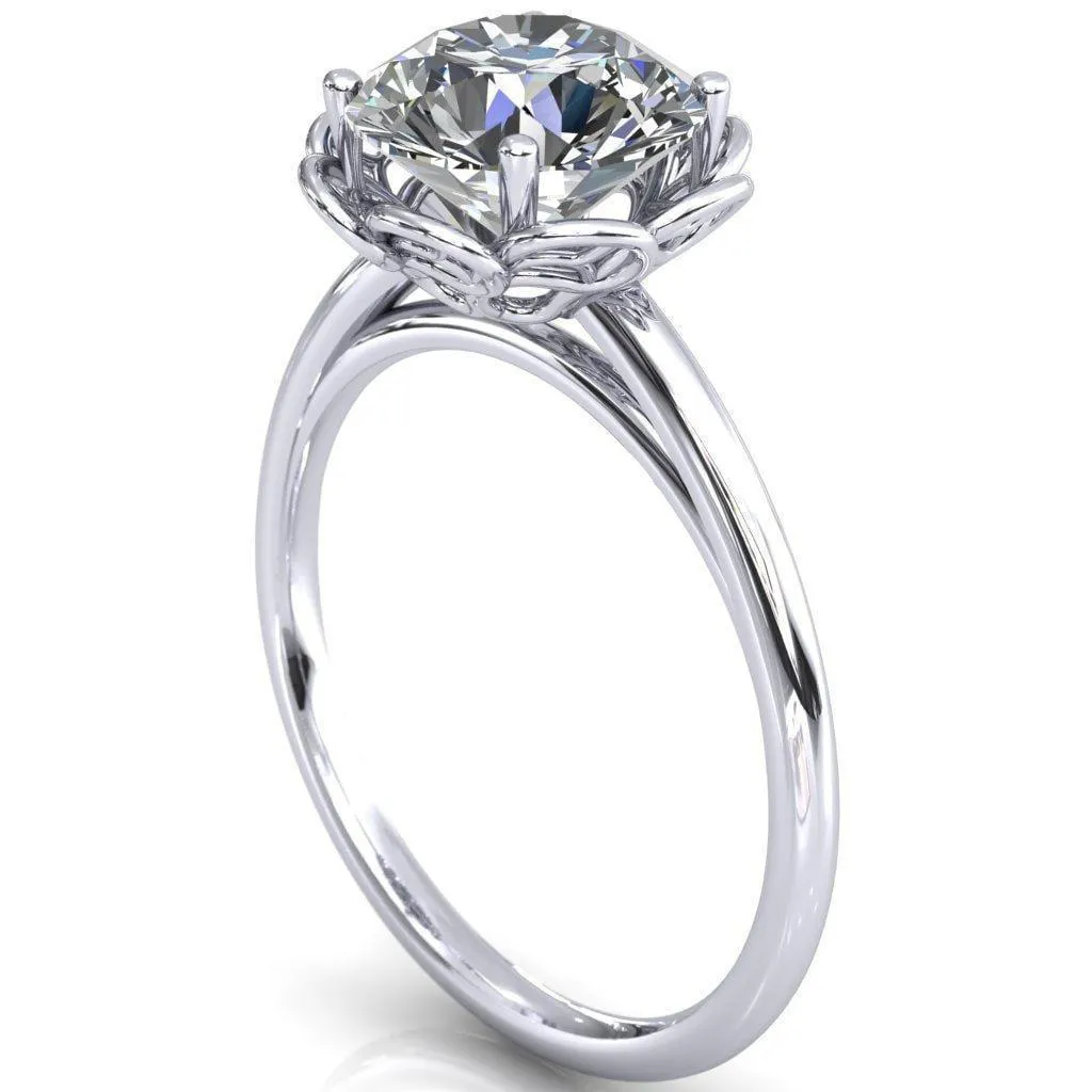 Heirloom Flower Round Center Stone Engagement Ring