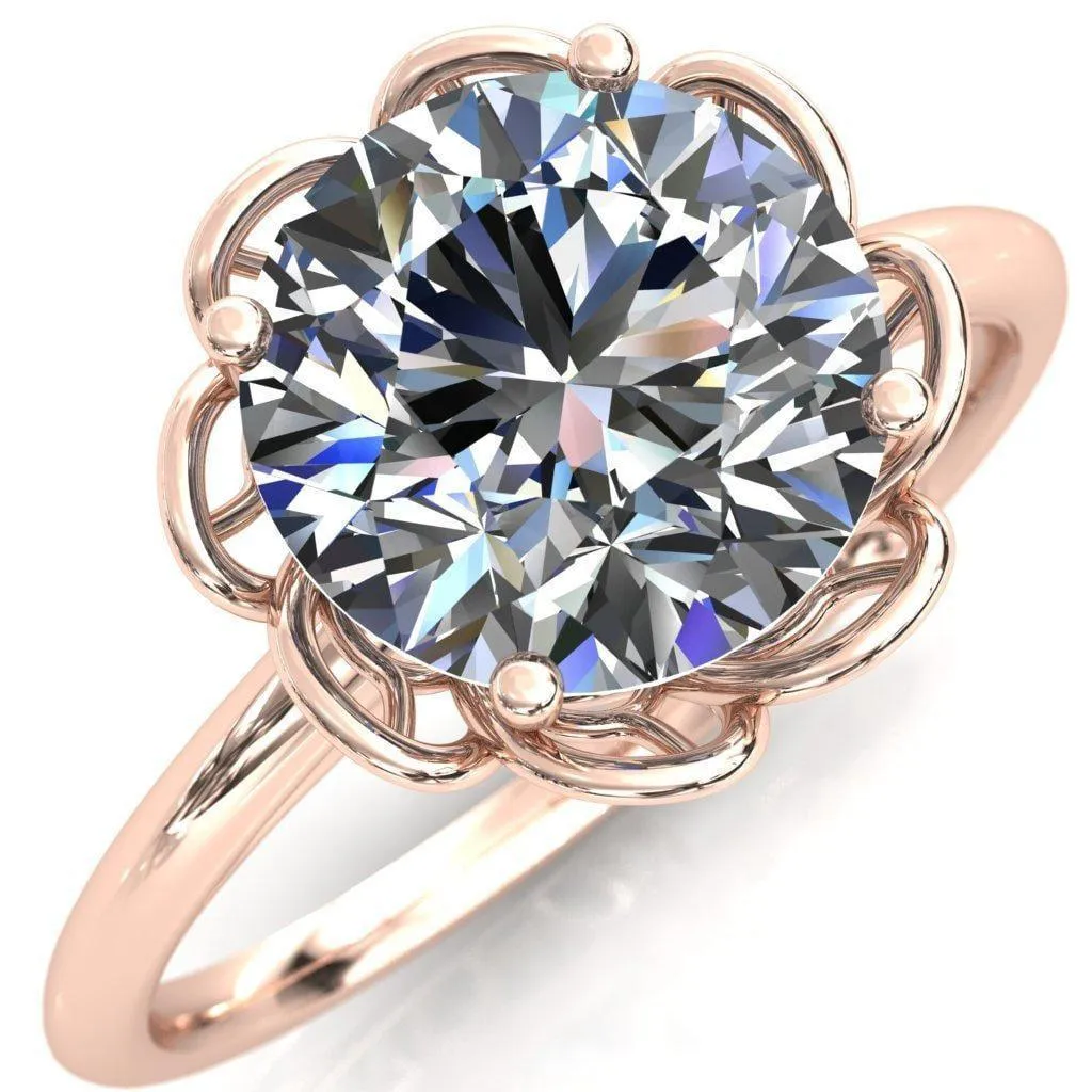 Heirloom Flower Round Center Stone Engagement Ring