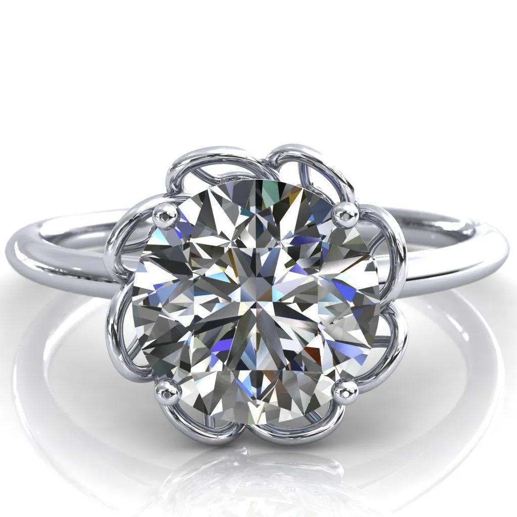 Heirloom Flower Round Center Stone Engagement Ring