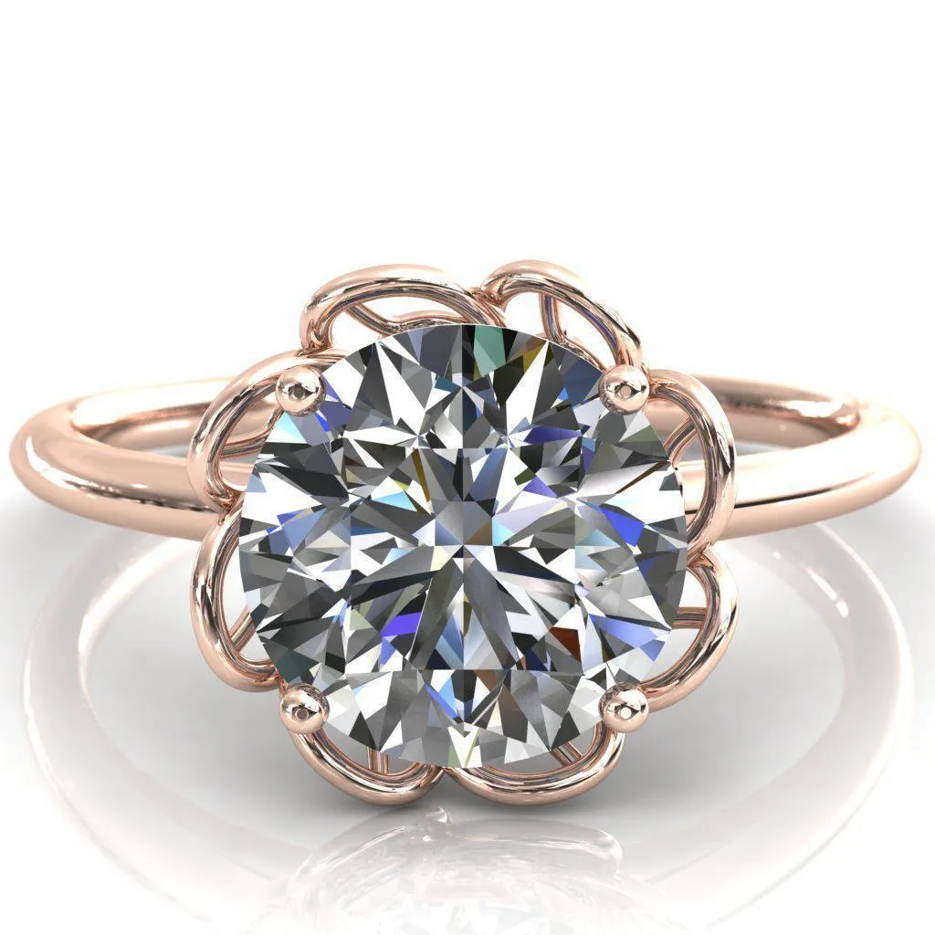 Heirloom Flower Round Center Stone Engagement Ring