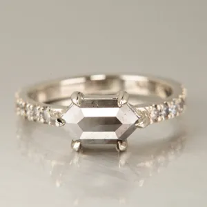 Hexagon Salt & Pepper Diamond Engagement Ring | 14k White Gold