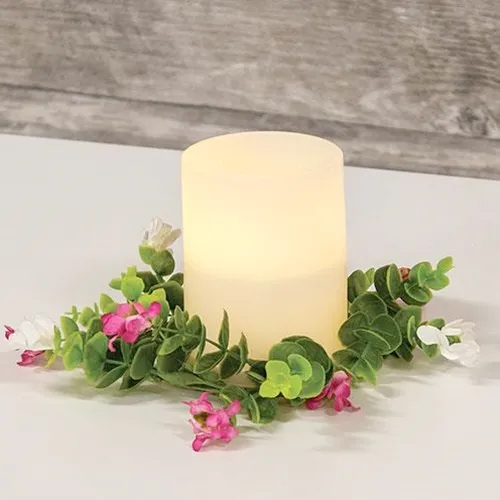 Hot pink & white wildflower candle ring