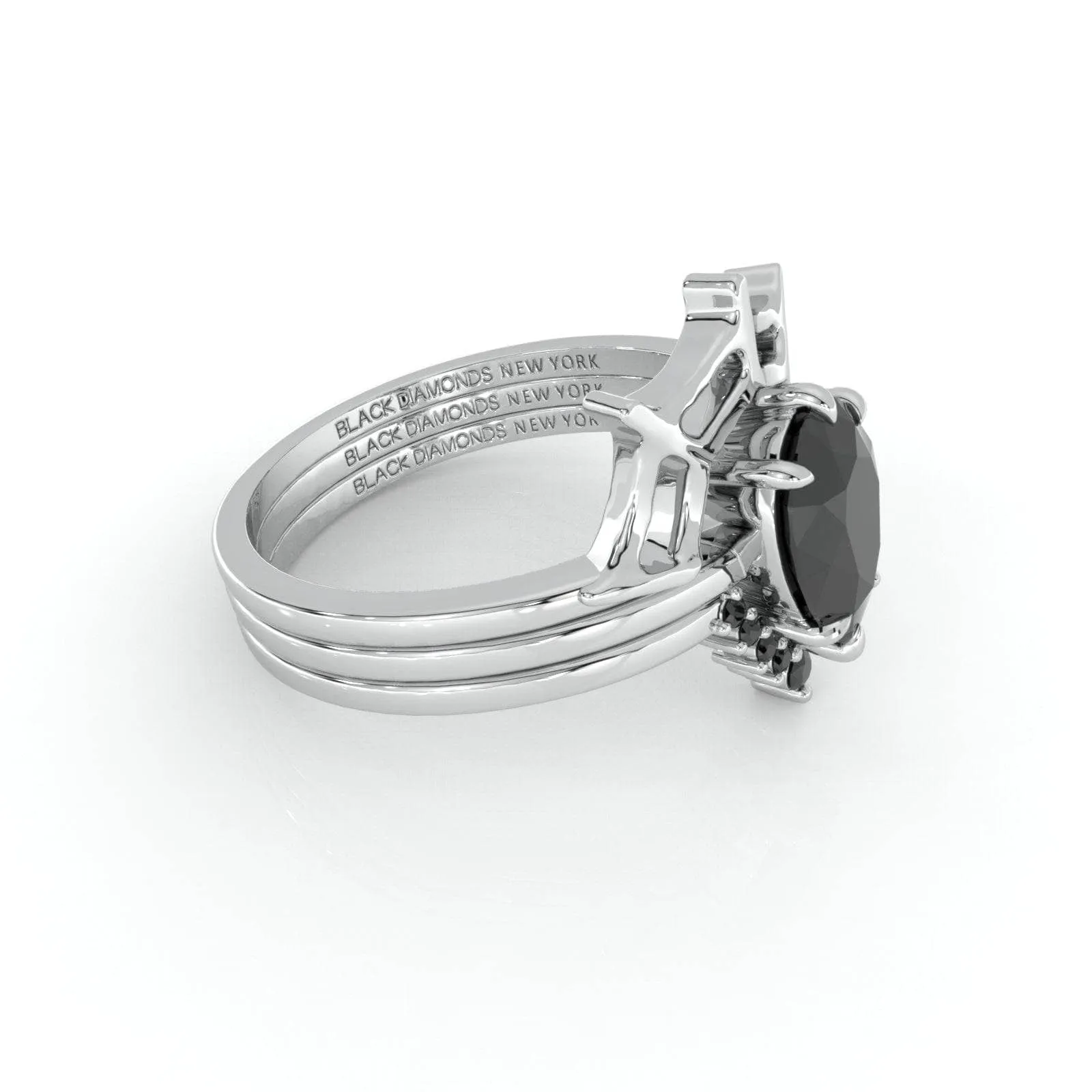 I Got You- 3pc Black Pear Cut Diamond Spider Web Promise Ring