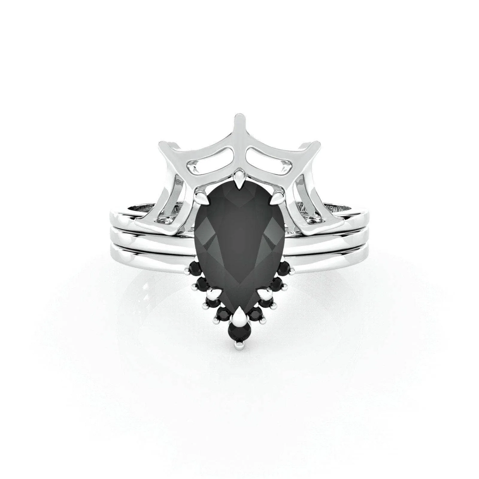 I Got You- 3pc Black Pear Cut Diamond Spider Web Promise Ring