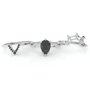 I Got You- 3pc Black Pear Cut Diamond Spider Web Promise Ring