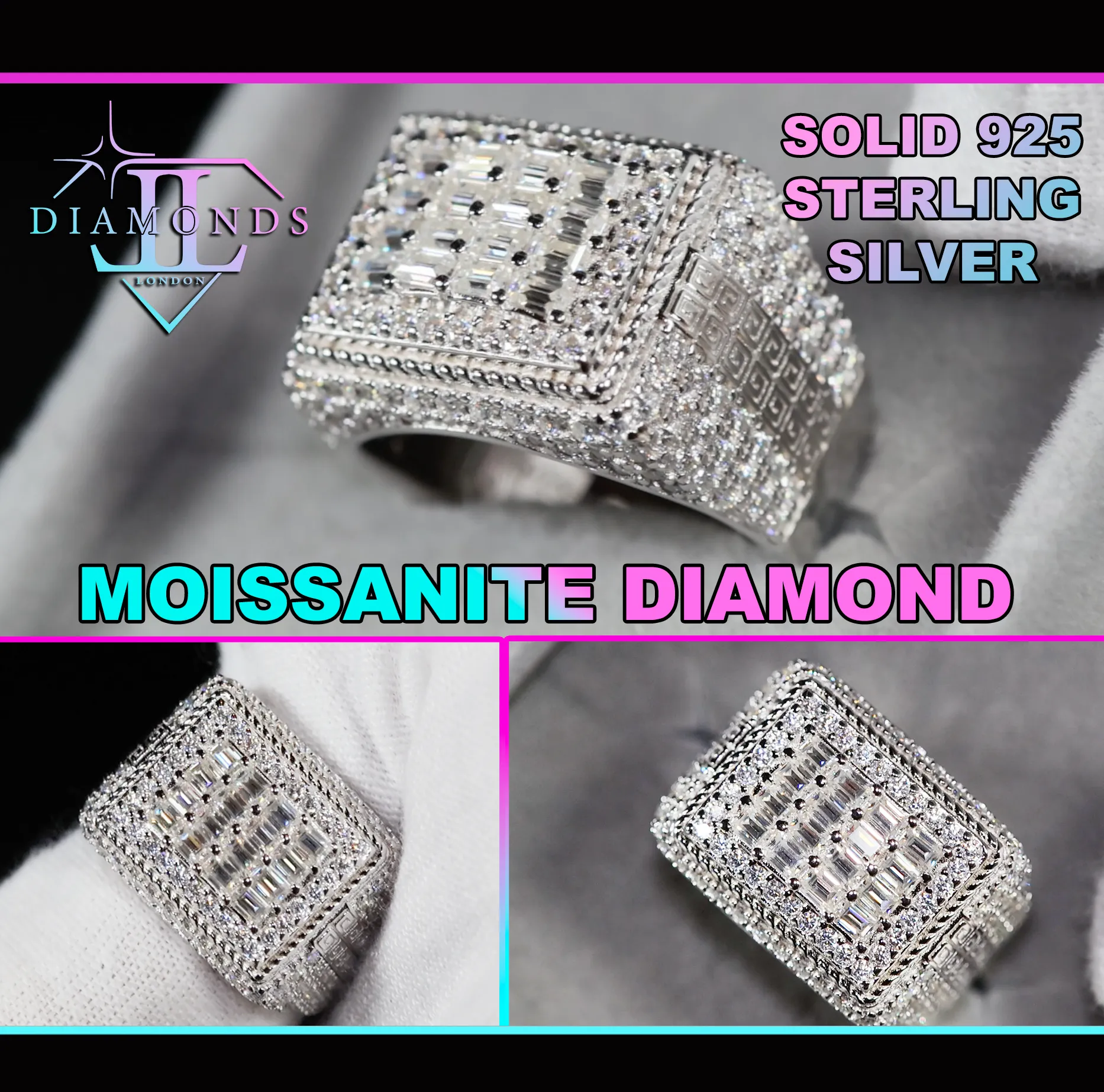 Iced Out Rings | VVS1 Moissanite Iced Rings | Mens Moissanite Baguette Rings