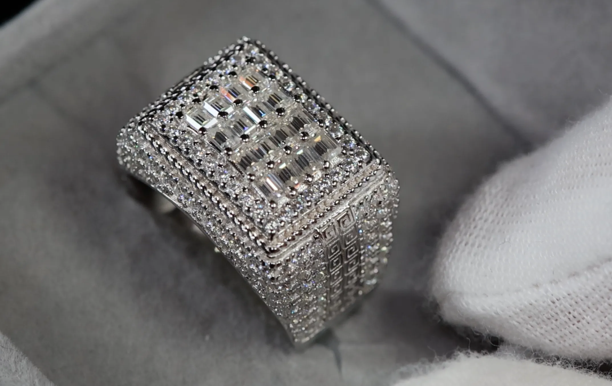 Iced Out Rings | VVS1 Moissanite Iced Rings | Mens Moissanite Baguette Rings