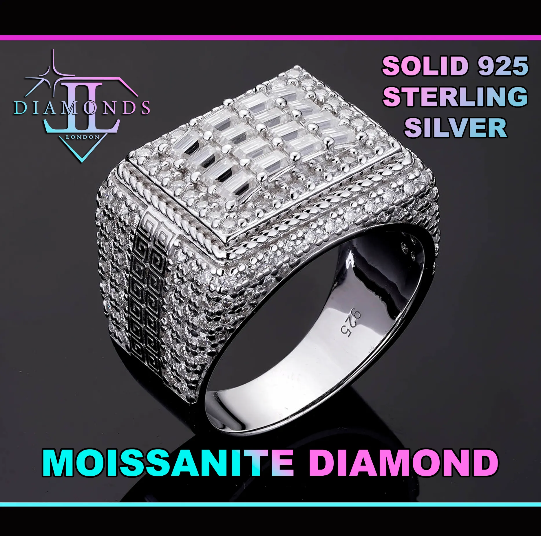 Iced Out Rings | VVS1 Moissanite Iced Rings | Mens Moissanite Baguette Rings