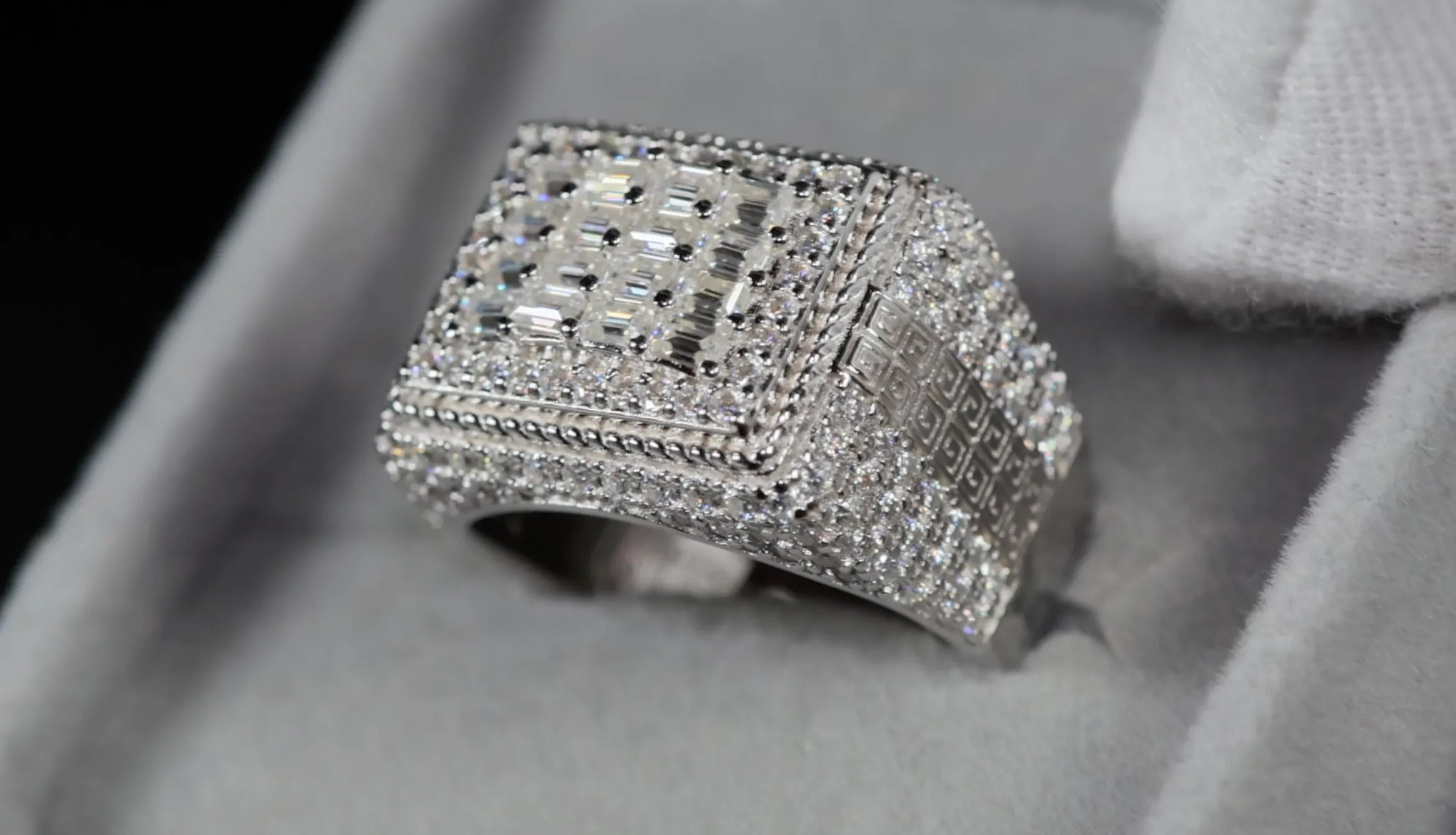 Iced Out Rings | VVS1 Moissanite Iced Rings | Mens Moissanite Baguette Rings