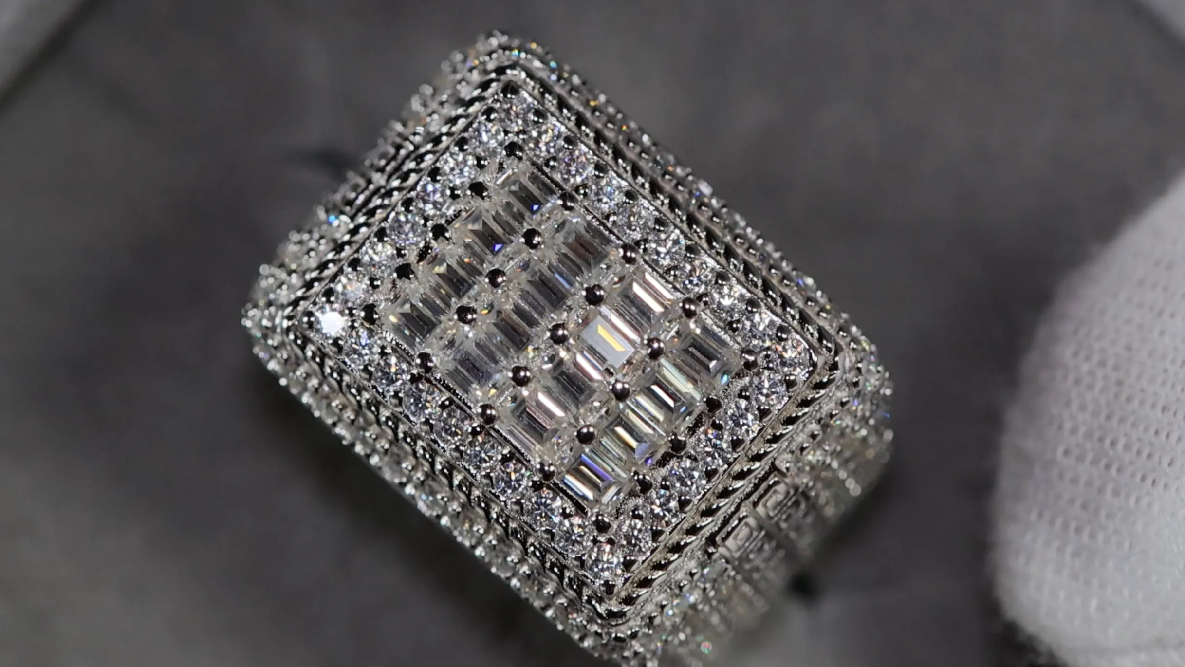 Iced Out Rings | VVS1 Moissanite Iced Rings | Mens Moissanite Baguette Rings
