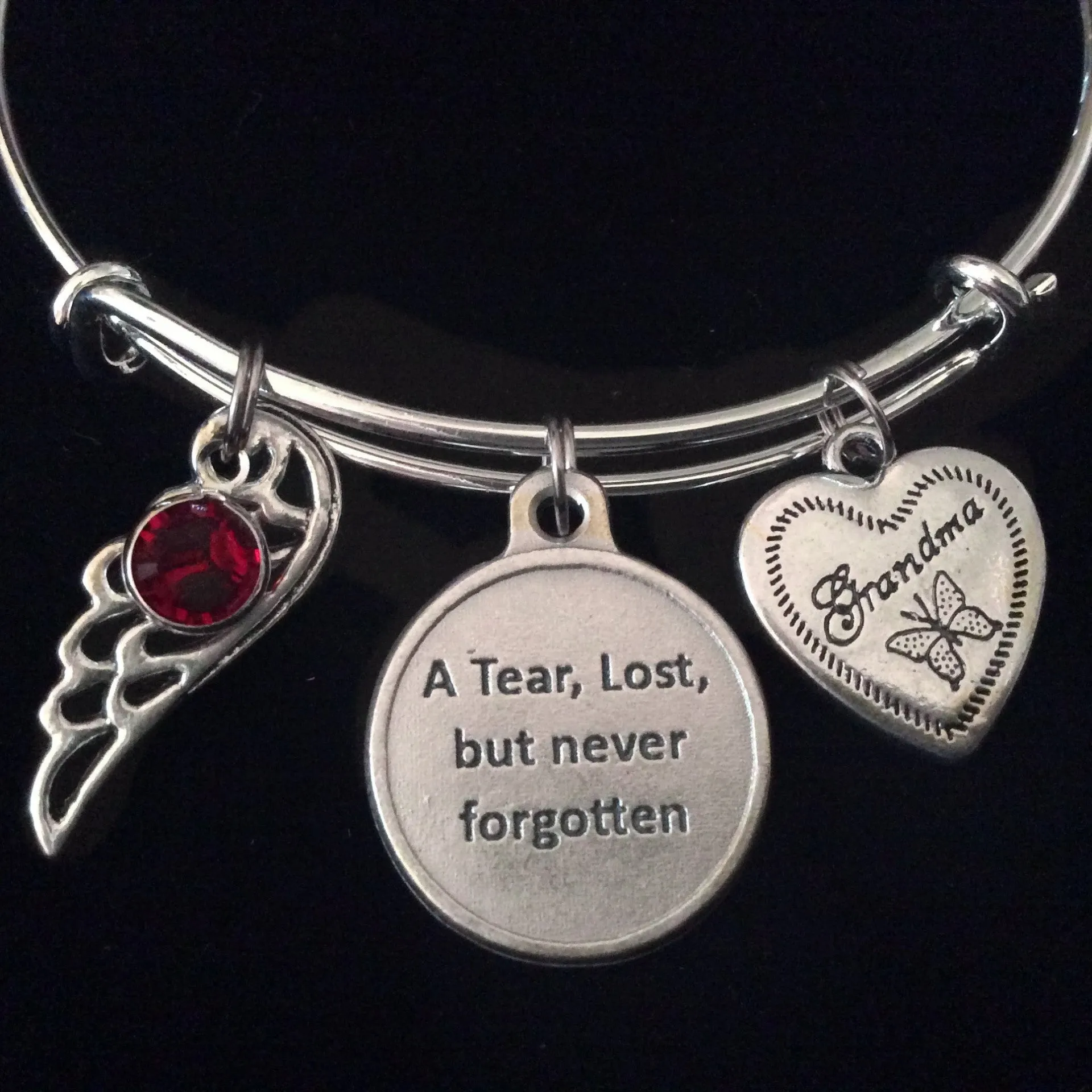 In Loving Memory Silver Expandable Charm Bracelet Adjustable Wire Bangle Memorial Gift