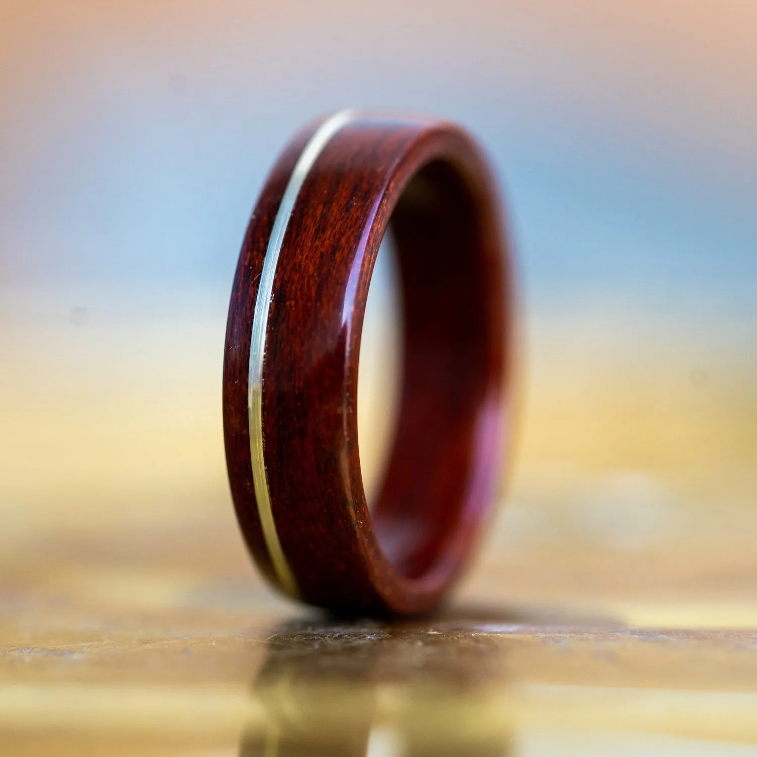 (In-Stock) Bloodwood Ring with Offset Sterling Silver - Size 11.25 | 7mm Wide