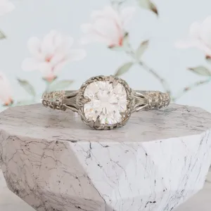 Intricate Floral Engagement Ring Nature Inspired 'Elise' Cushion Cut
