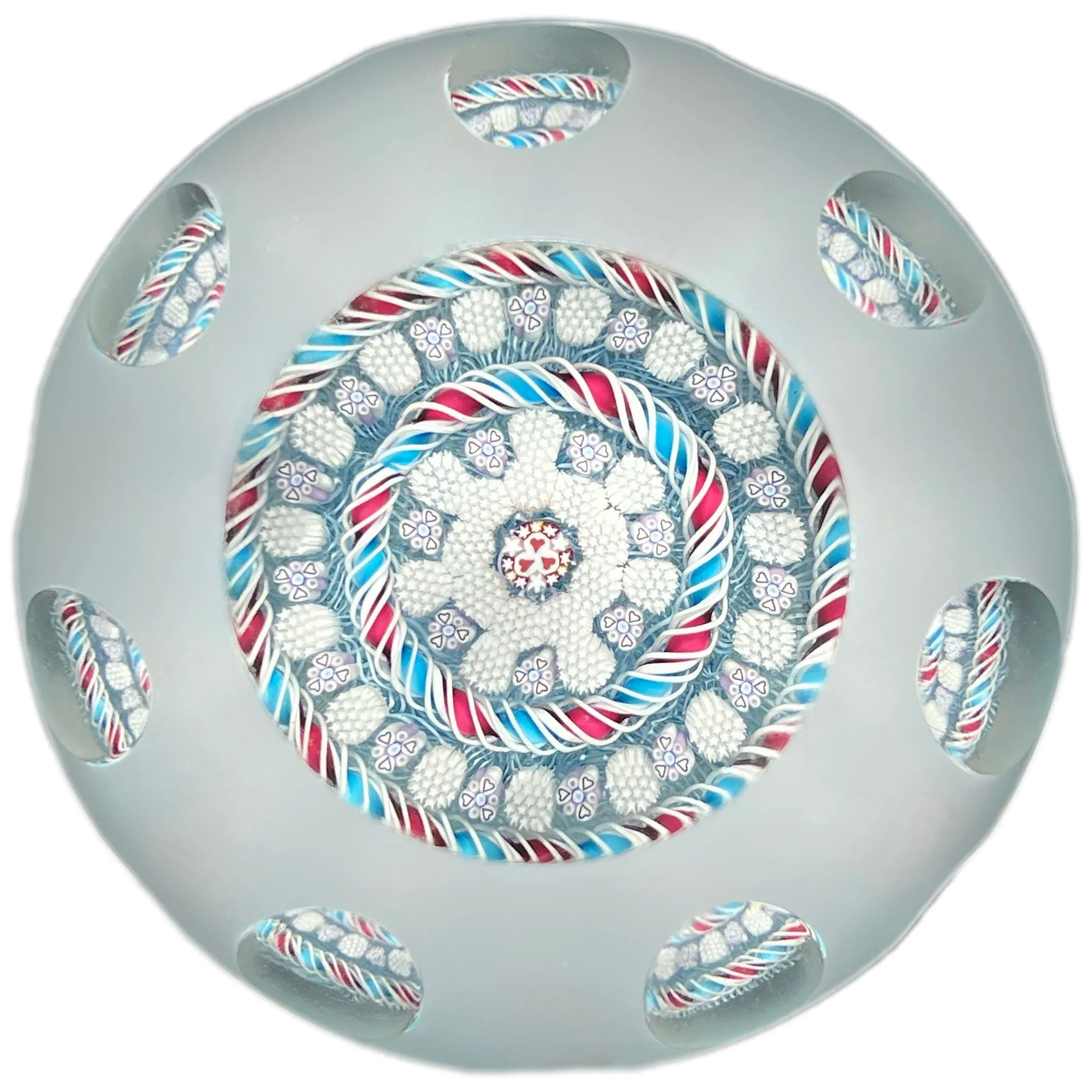 John Deacons 2018 Faceted Glass Art Paperweight Concentric Complex Millefiori W/ Double Torsade
