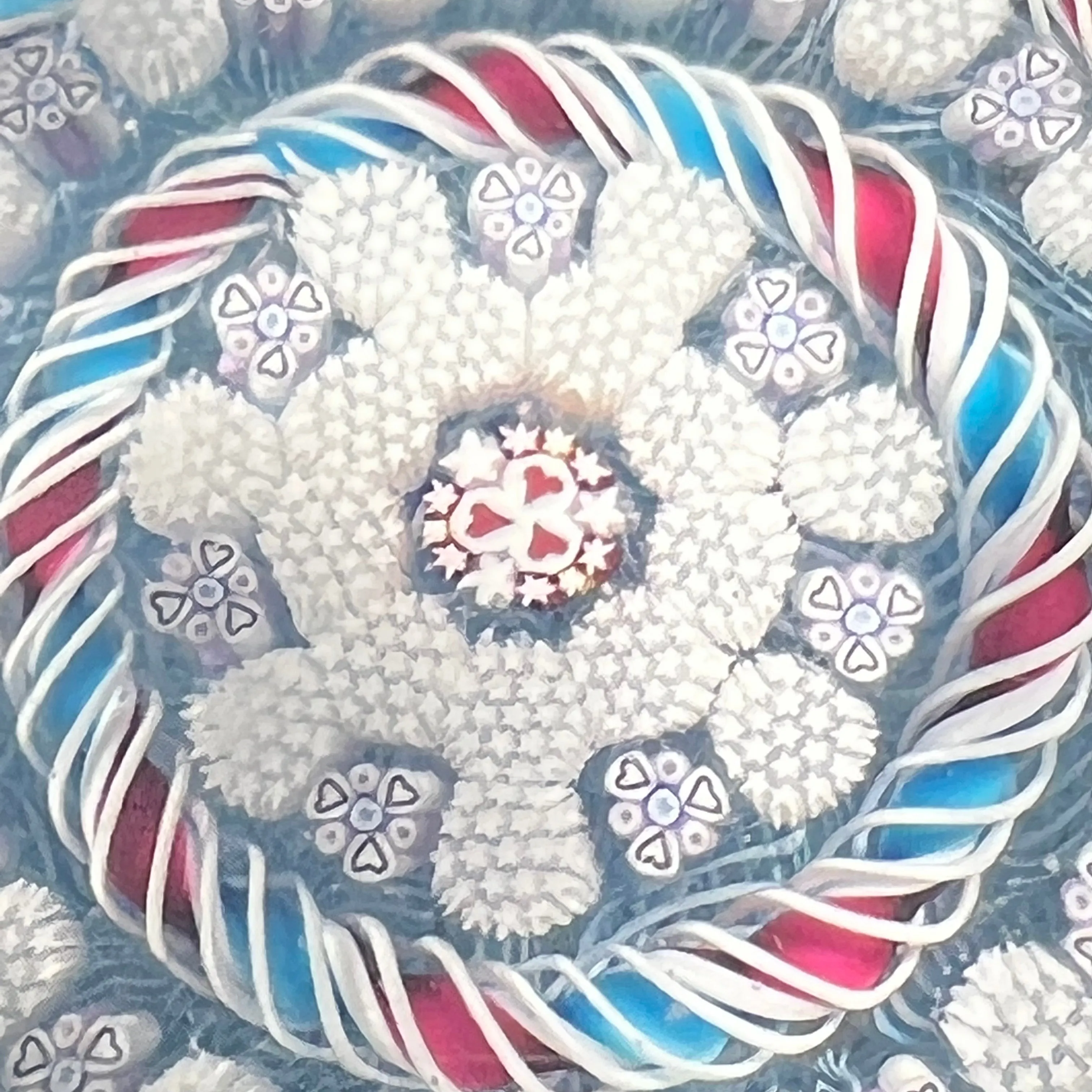 John Deacons 2018 Faceted Glass Art Paperweight Concentric Complex Millefiori W/ Double Torsade