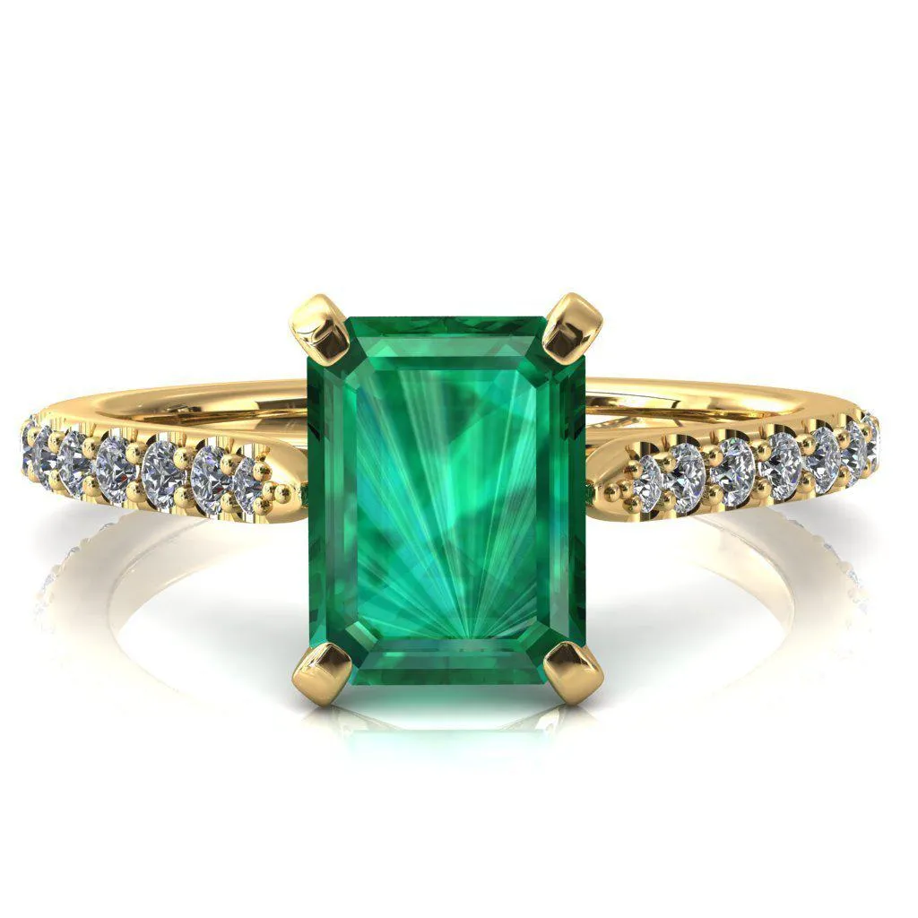 Kelsy Emerald Emerald 4 Prong 3/4 Shared Scalloped Inverted Cathedral Ring