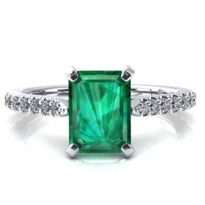 Kelsy Emerald Emerald 4 Prong 3/4 Shared Scalloped Inverted Cathedral Ring