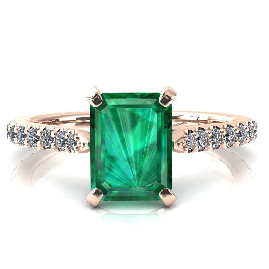 Kelsy Emerald Emerald 4 Prong 3/4 Shared Scalloped Inverted Cathedral Ring