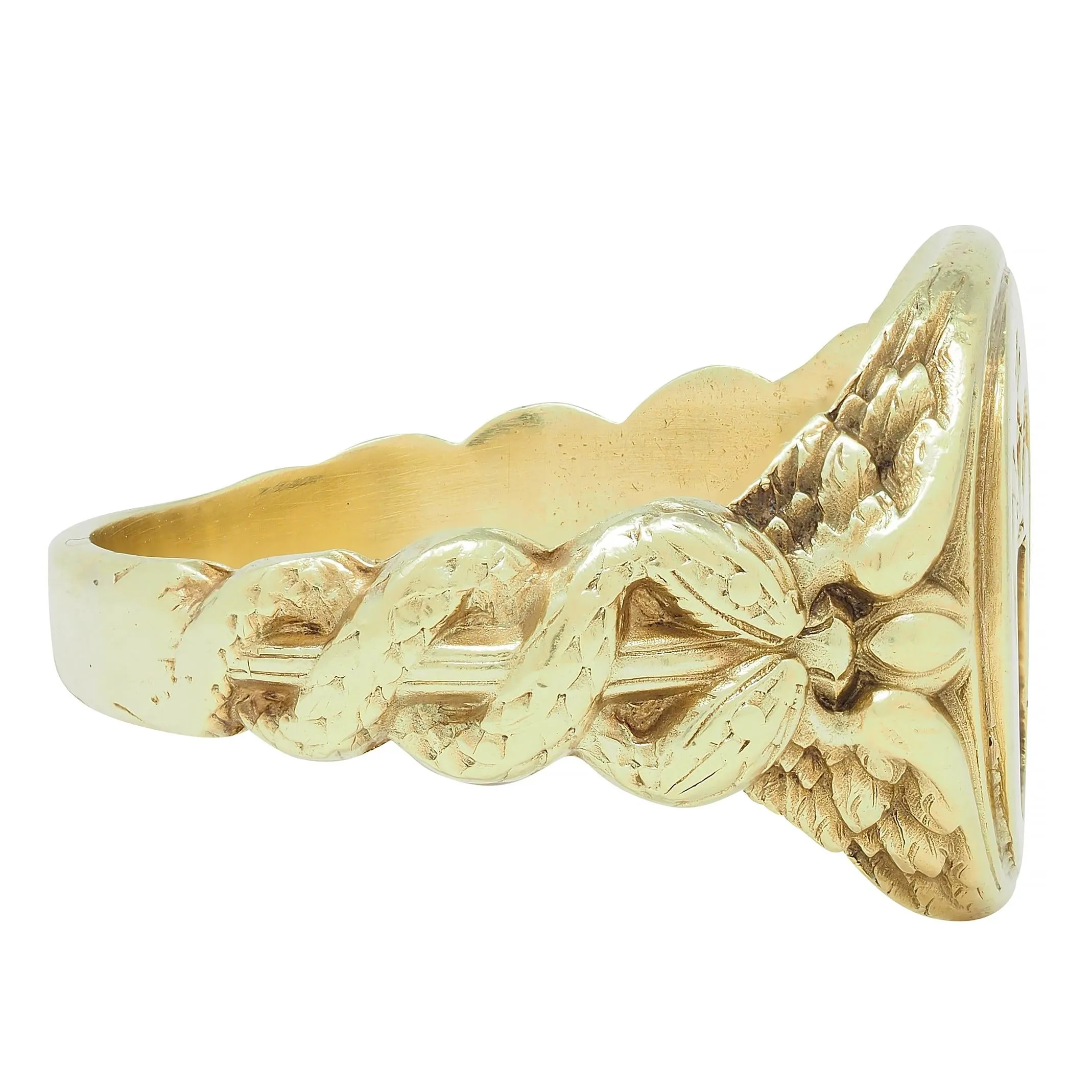 Larter & Sons Victorian 14 Karat Gold DuPont Crest Intaglio Antique Signet Ring