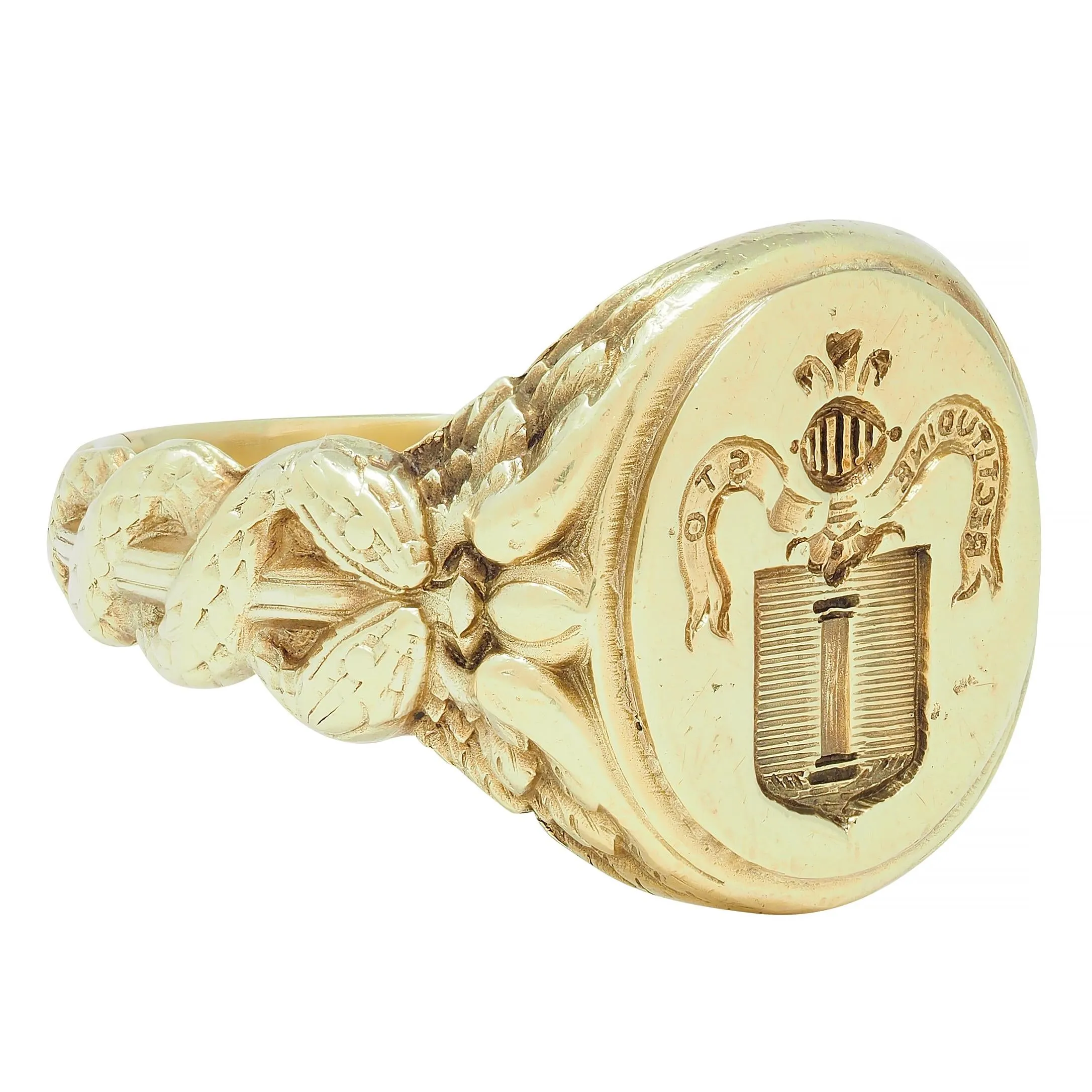Larter & Sons Victorian 14 Karat Gold DuPont Crest Intaglio Antique Signet Ring