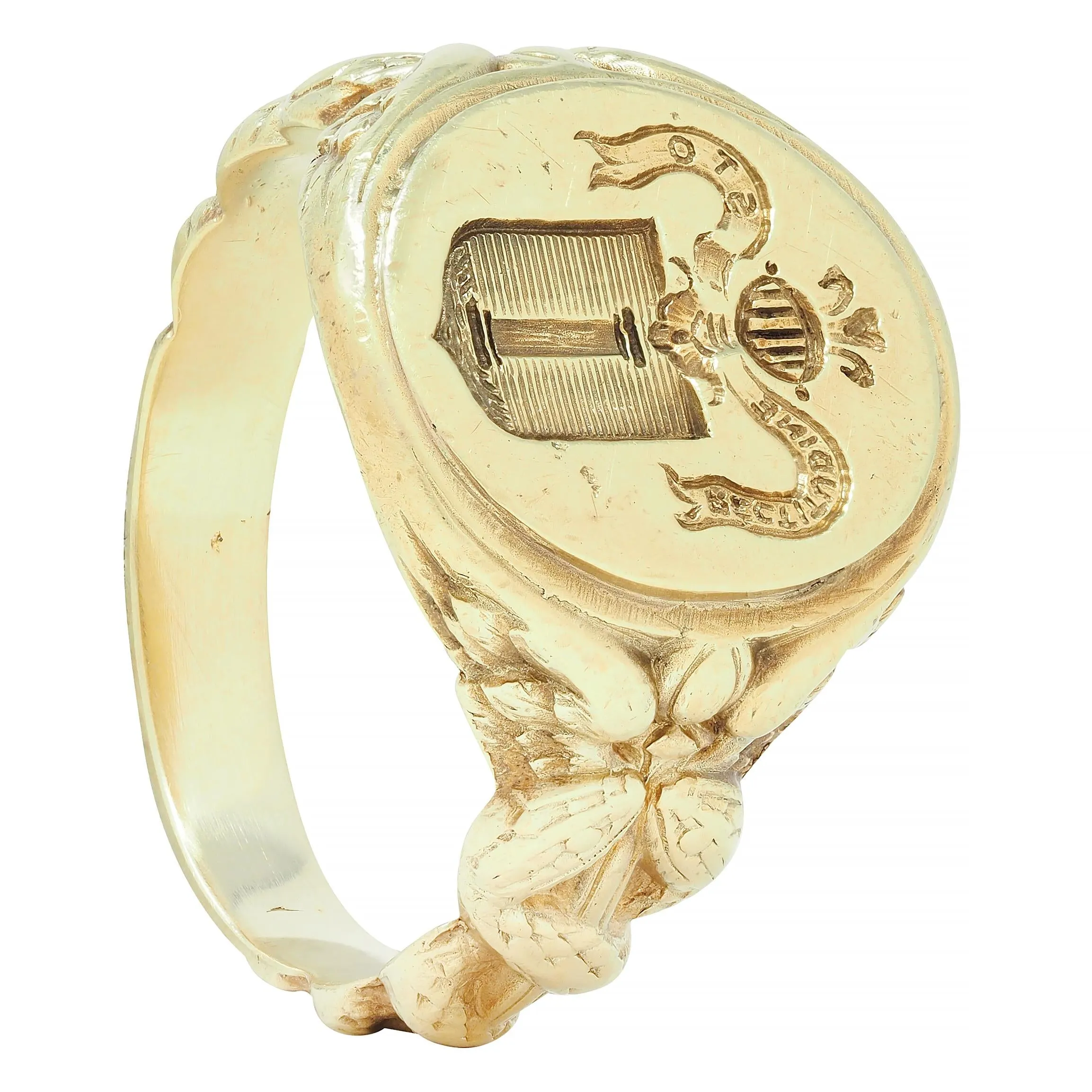 Larter & Sons Victorian 14 Karat Gold DuPont Crest Intaglio Antique Signet Ring
