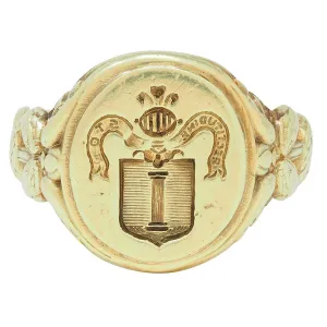 Larter & Sons Victorian 14 Karat Gold DuPont Crest Intaglio Antique Signet Ring