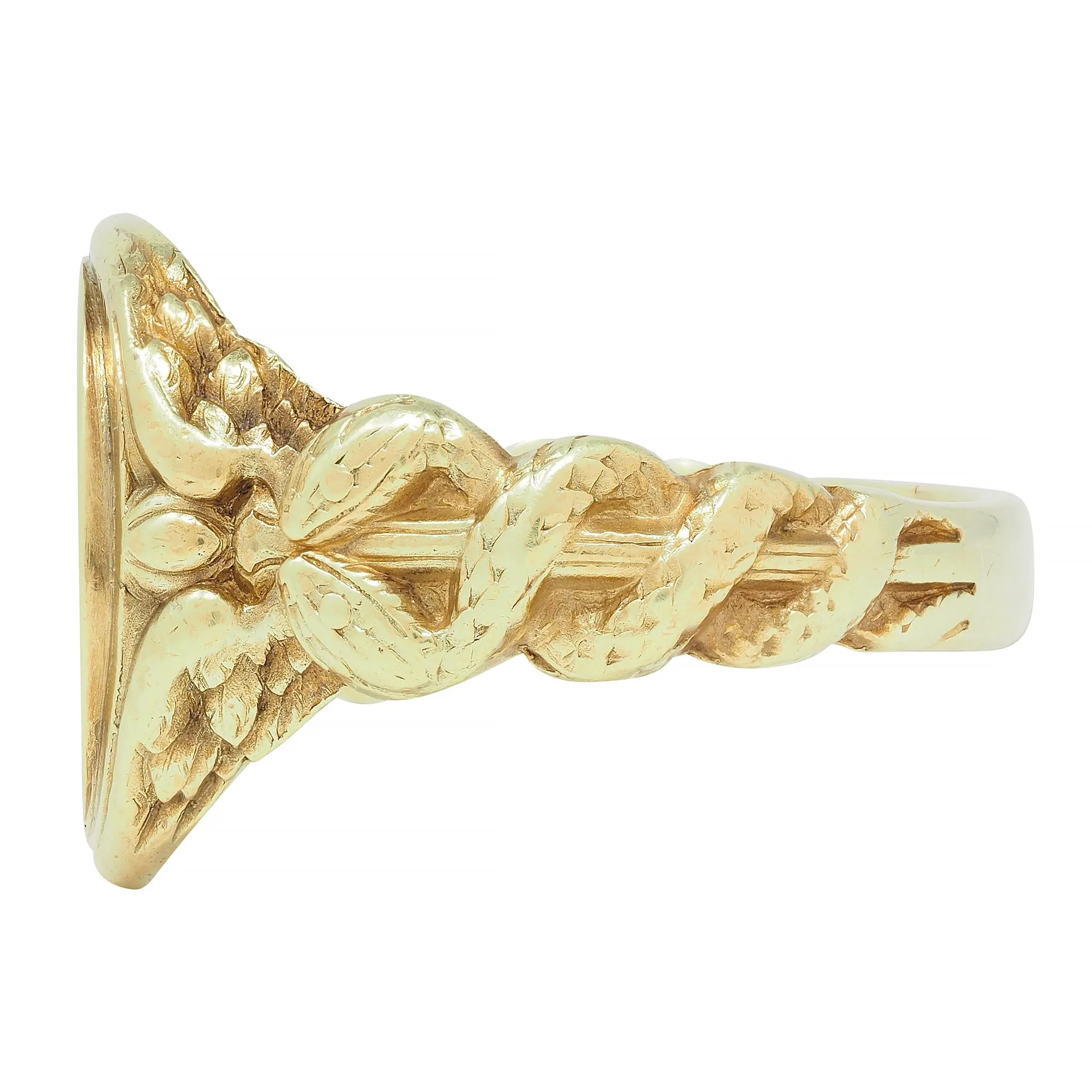 Larter & Sons Victorian 14 Karat Gold DuPont Crest Intaglio Antique Signet Ring