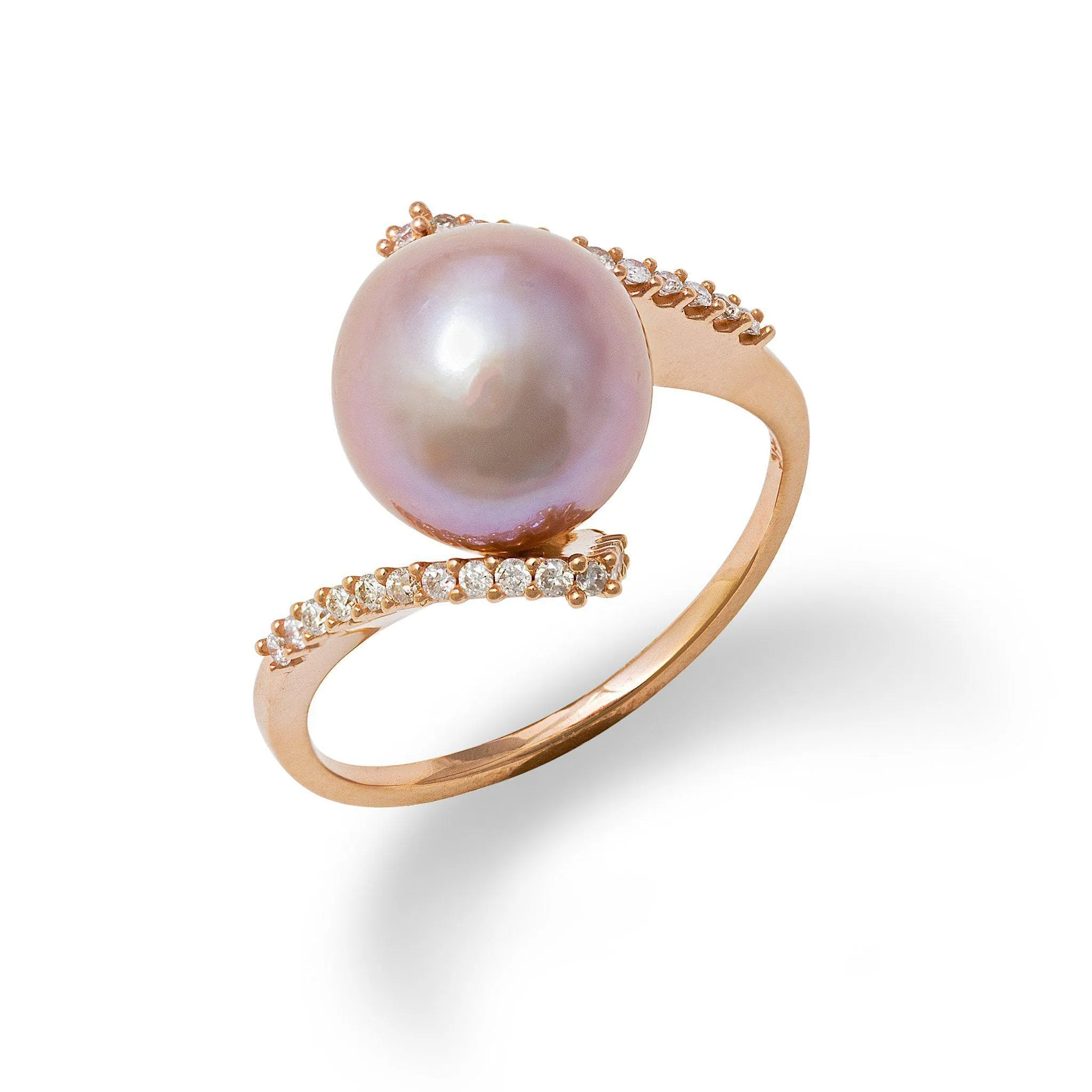 Lavender Freshwater Pearl Ring in Rose Gold with Diamonds - 9-10mm