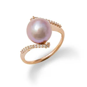Lavender Freshwater Pearl Ring in Rose Gold with Diamonds - 9-10mm