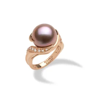 Lilac Freshwater Pearl Ring in Rose Gold with Diamonds - 12-13mm
