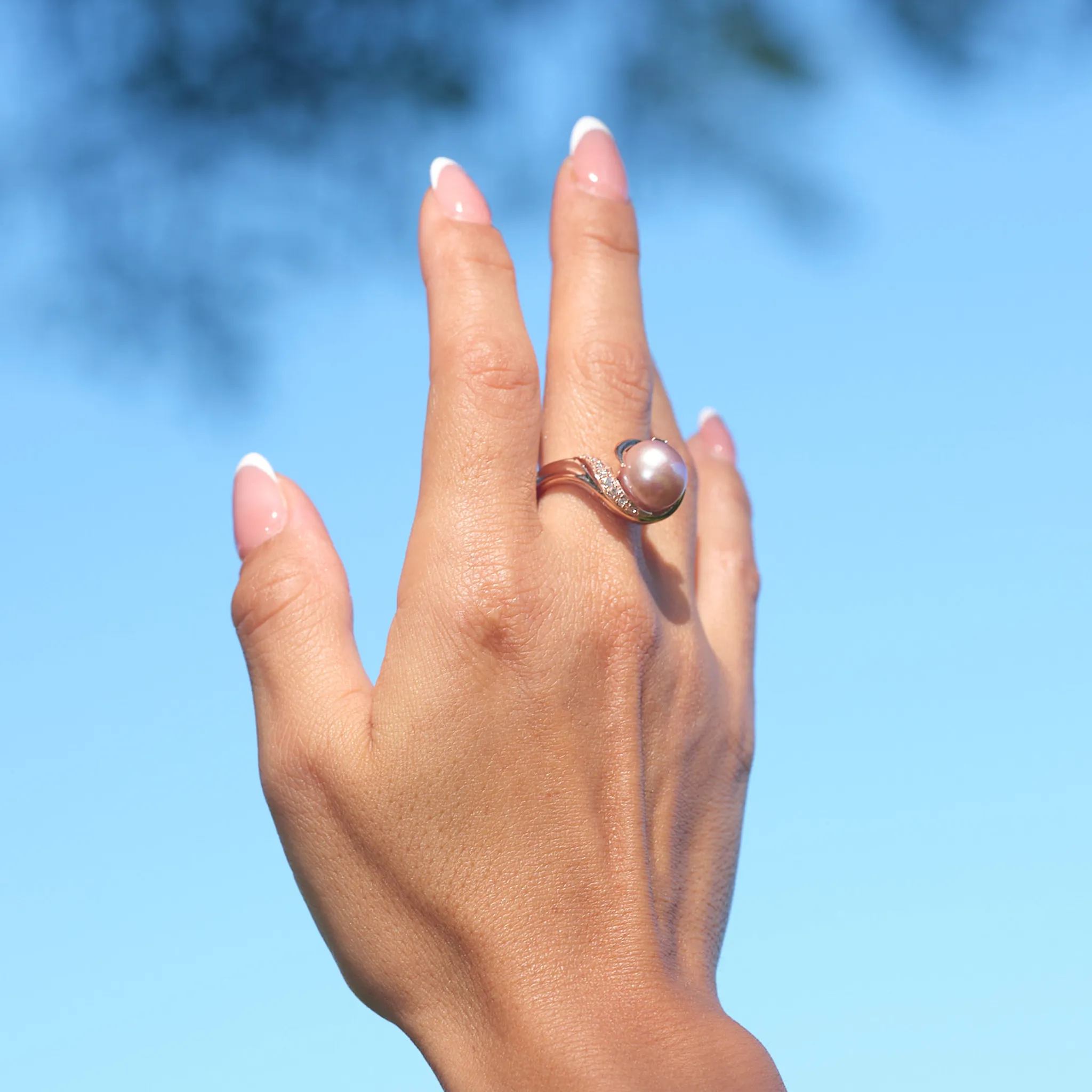 Lilac Freshwater Pearl Ring in Rose Gold with Diamonds - 12-13mm