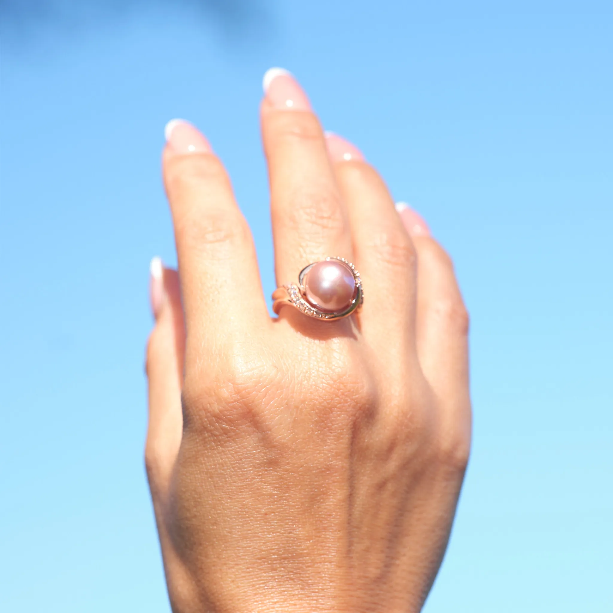 Lilac Freshwater Pearl Ring in Rose Gold with Diamonds - 12-13mm
