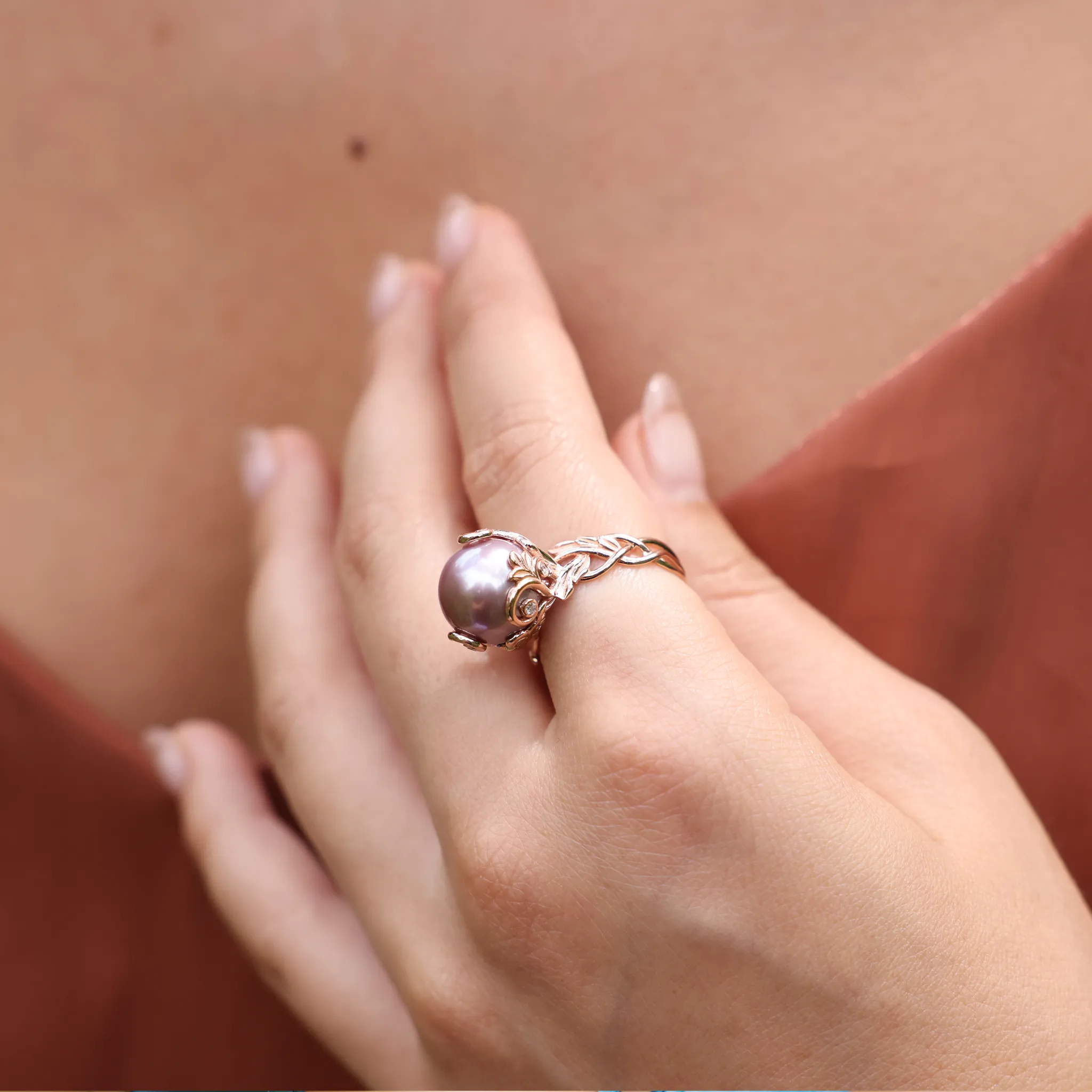 Living Heirloom Lilac Freshwater Pearl Ring in Rose Gold with Diamonds - 11-12mm