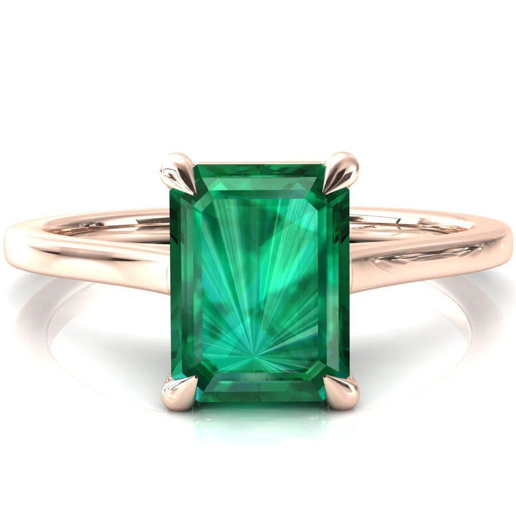 Lizzy Emerald Emerald 4 Claw Prong Cathedral Engagement Ring