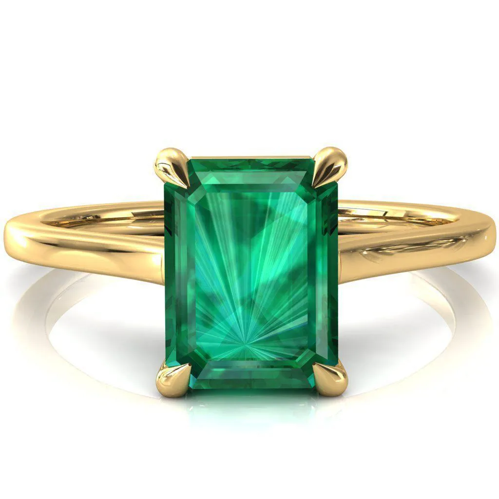 Lizzy Emerald Emerald 4 Claw Prong Cathedral Engagement Ring