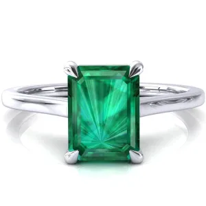Lizzy Emerald Emerald 4 Claw Prong Cathedral Engagement Ring