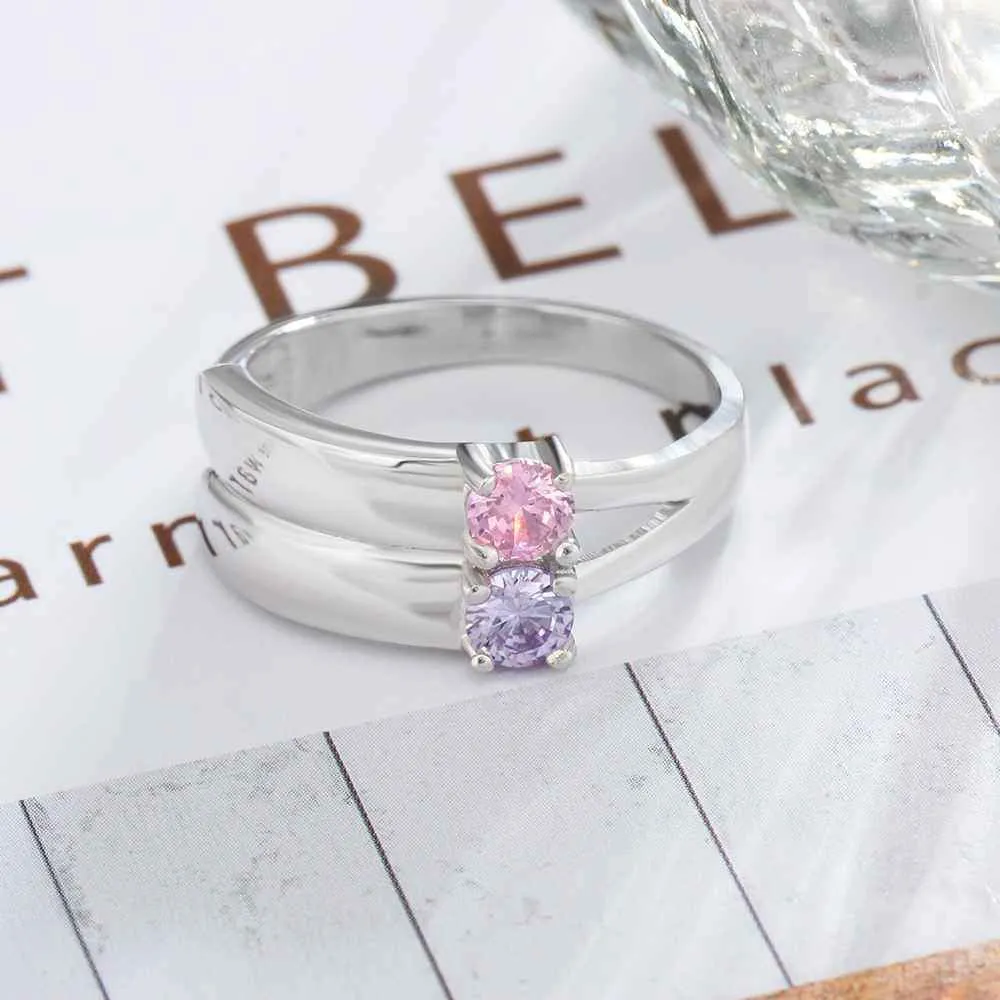 Love Promise Rings For Women Personalized Birthstone Ring Custom Engrave Names 925 Sterling Silver Jewelry