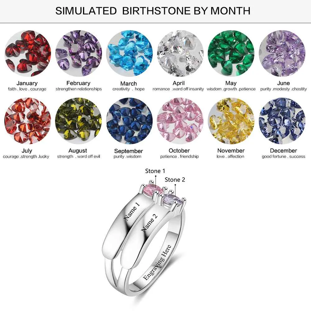 Love Promise Rings For Women Personalized Birthstone Ring Custom Engrave Names 925 Sterling Silver Jewelry