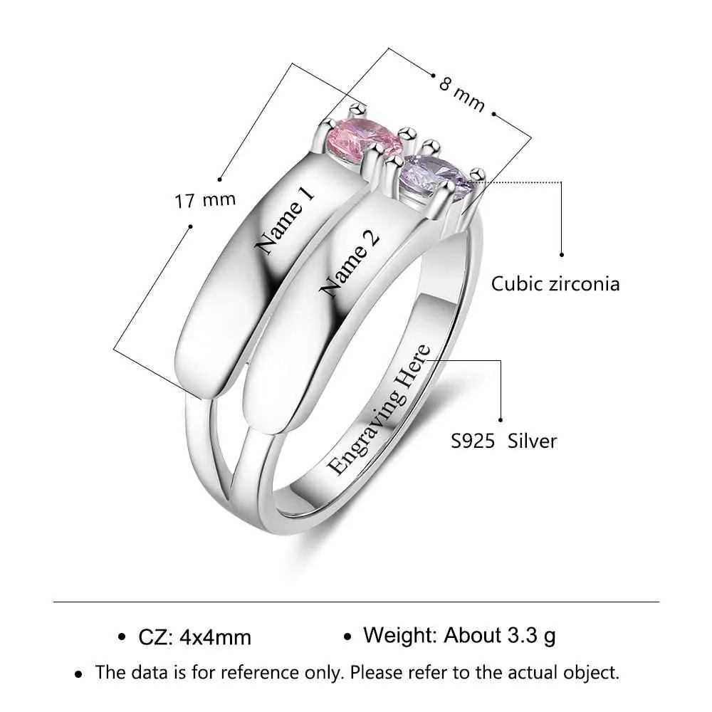 Love Promise Rings For Women Personalized Birthstone Ring Custom Engrave Names 925 Sterling Silver Jewelry