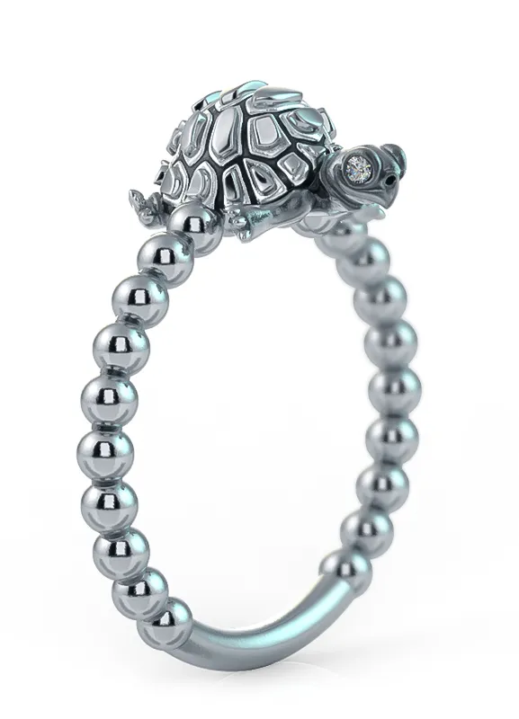 Madagascar Tortoise Diamond Bead Ring