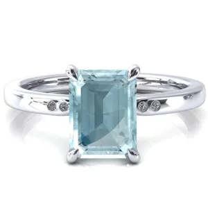 Maise Emerald Aqua Blue Spinel 4 Prong Diamond Accent Engagement Ring